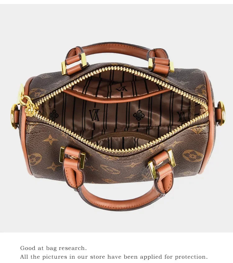 Luxury OULAIMEIZI 2026 New Fashion Retro Classic Letter Printed Designer Boston Bag Temperament Trendy Shoulder Bags for Women