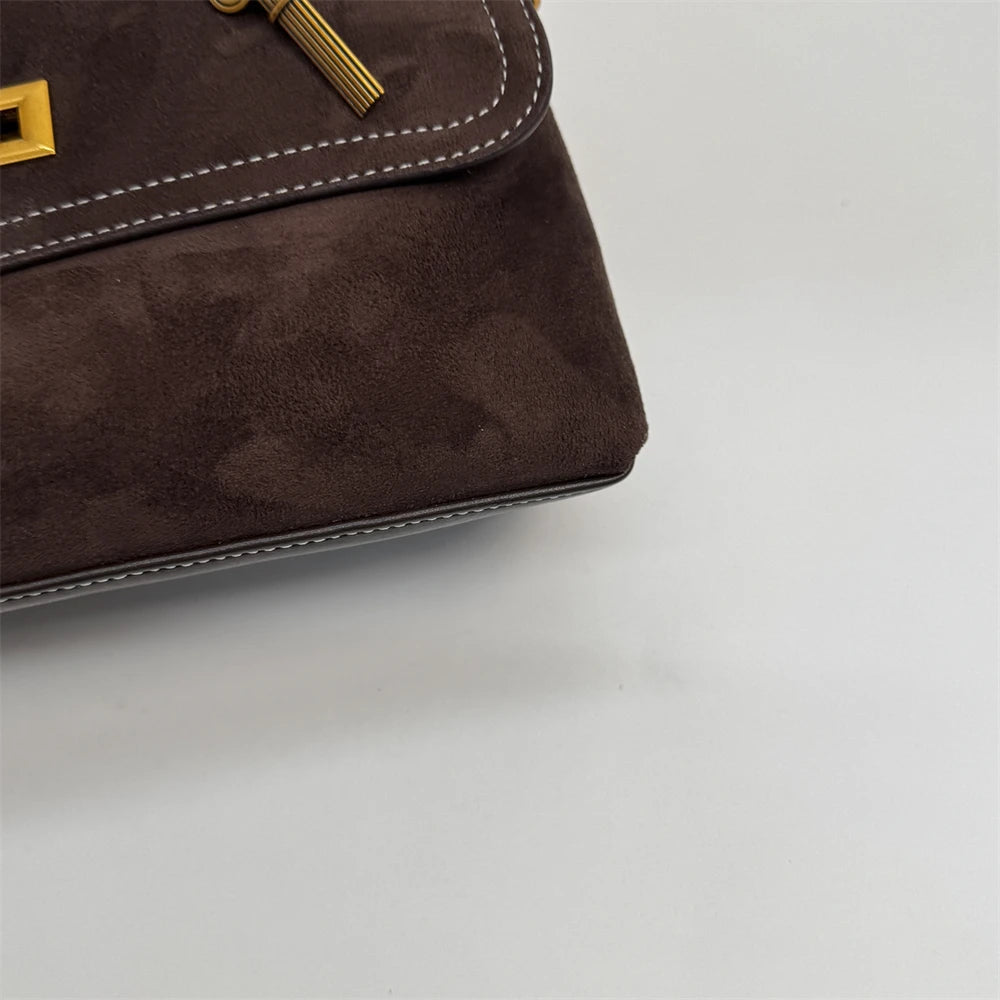 High Quality Retro Top-handle Bags For Women 2025 Winter New Designer Handbags Luxury Flap Shape PU Suede Shoulder Crossbody Bag