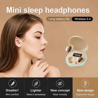 NEW Sound Insulation Super Bass Sleep Headphones Wireless Bluetooth Earphones With Mic Sports Earbuds Mini HD Headset