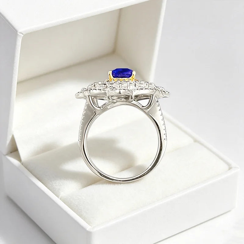 Luxury 18K Solid Platinum PT950 certifid new 6*8mm fat square blue demon cultivation ring high-end jewelry