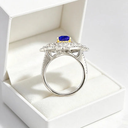 Luxury 18K Solid Platinum PT950 certifid new 6*8mm fat square blue demon cultivation ring high-end jewelry