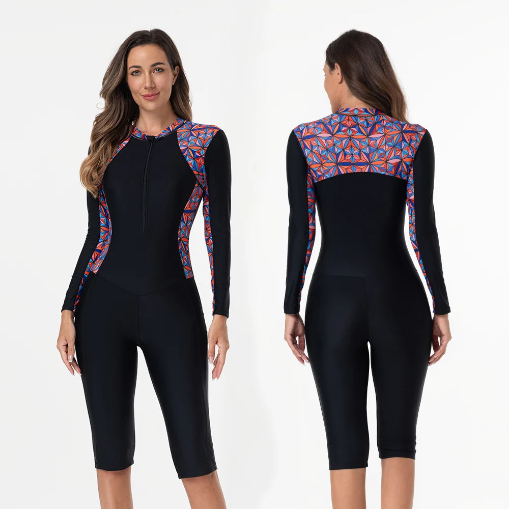 New Women Swimsuit With Sleeve One-Piece Bathing Suits Female Beachwear Sport Style Girls Swimwear Woman Surfing Suit Diving