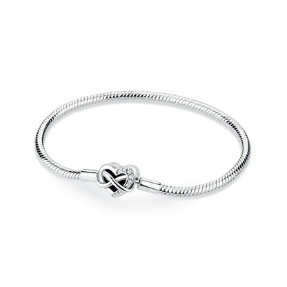 Original 925 Sterling Silver Bracelets Bangles Love Heart Clip Charms Beads Snake Chains For Women Rose Gold DIY Luxury Jewelry