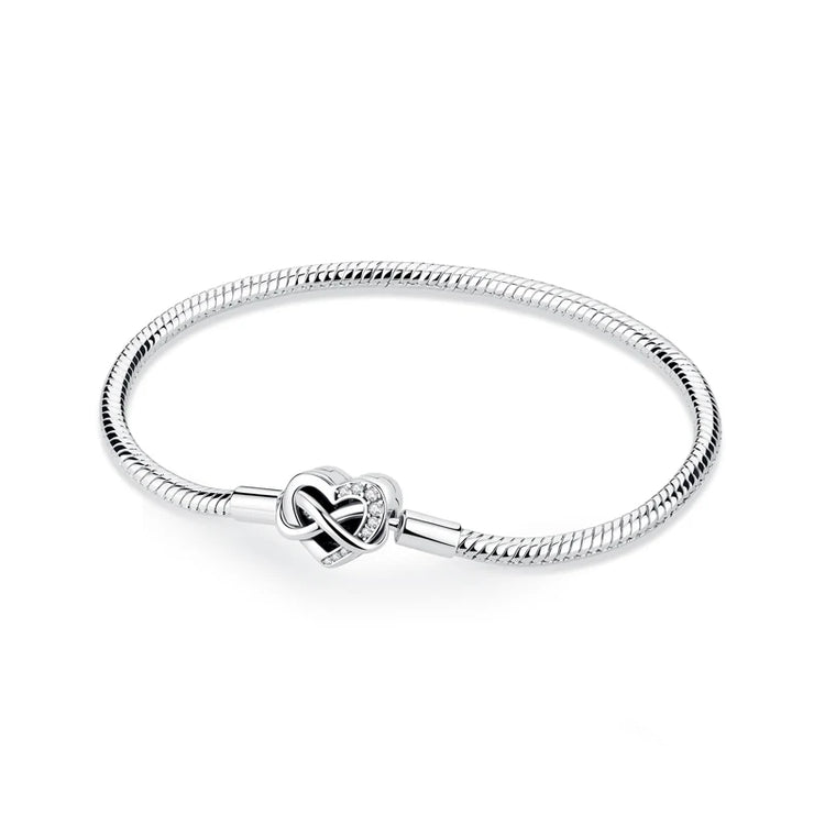 Original 925 Sterling Silver Bracelets Bangles Love Heart Clip Charms Beads Snake Chains For Women Rose Gold DIY Luxury Jewelry