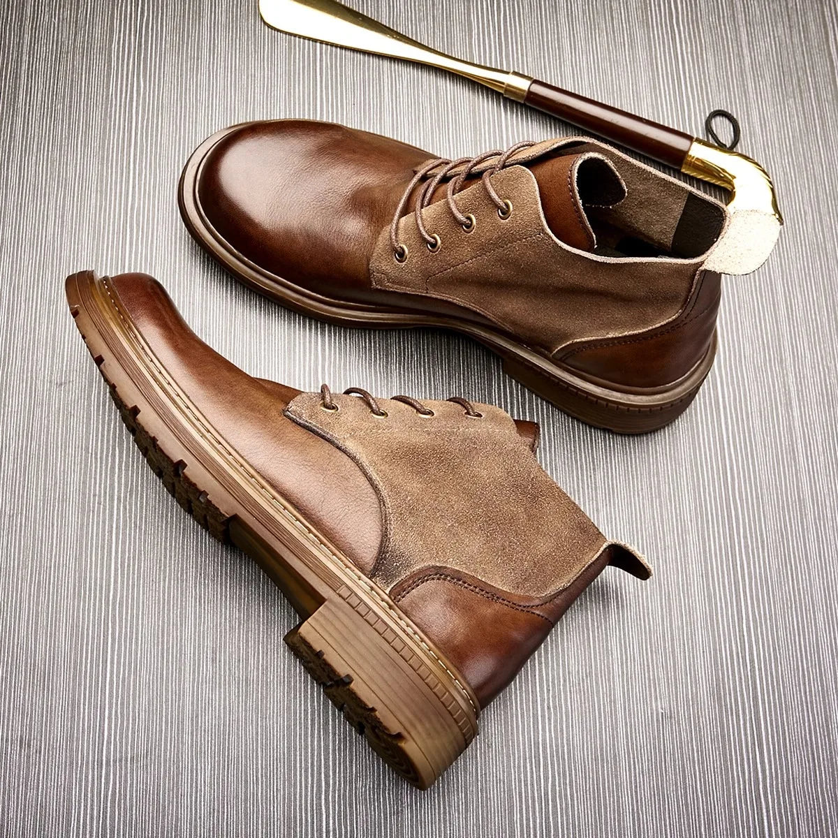 New Handmade Men Ankle Cow Real Leather Shoes Autumn Winter Outdoor Tooling Boots Business Vintage British Motorcycle Boots