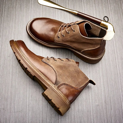 New Handmade Men Ankle Cow Real Leather Shoes Autumn Winter Outdoor Tooling Boots Business Vintage British Motorcycle Boots