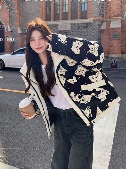 Women's Clothing High-end Plus Size Down Jacket Winter Warm New Hooded Loose White Duck Down Outerwear Quilted Pockets Coats