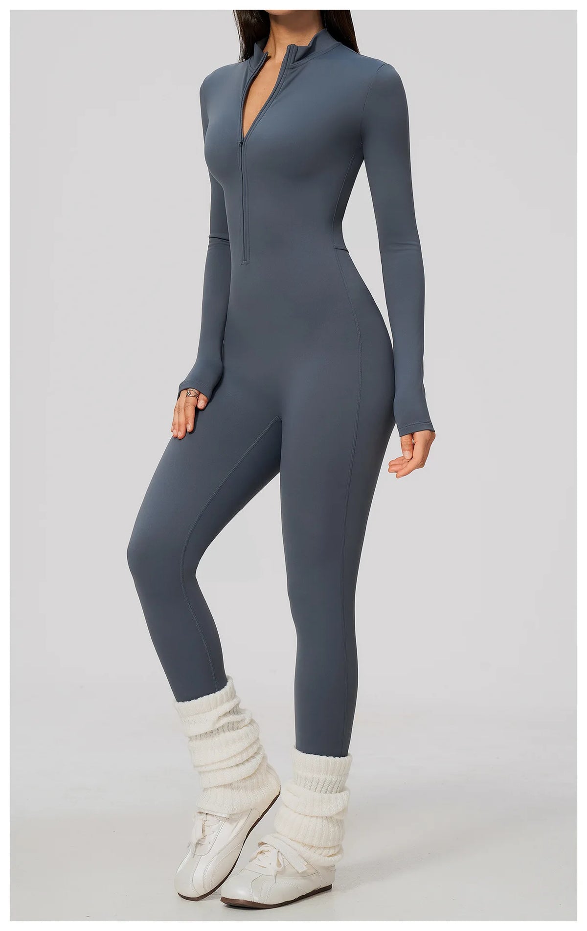 Winter Half Zip Yoga Bodysuit Women Long Sleeved Fitness Jumpsuit Sportswear Gym Clothes One-piece Running Workout Wear Rompers