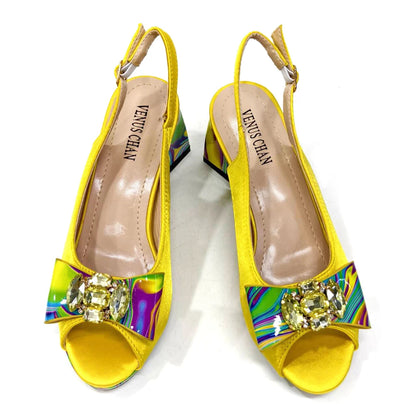 Venus Chan 2024 Fashion Purple Color Painted Rhinestones Elegant Peep Toe Sandals Shoes and Bag Set Italian Heels for Womens