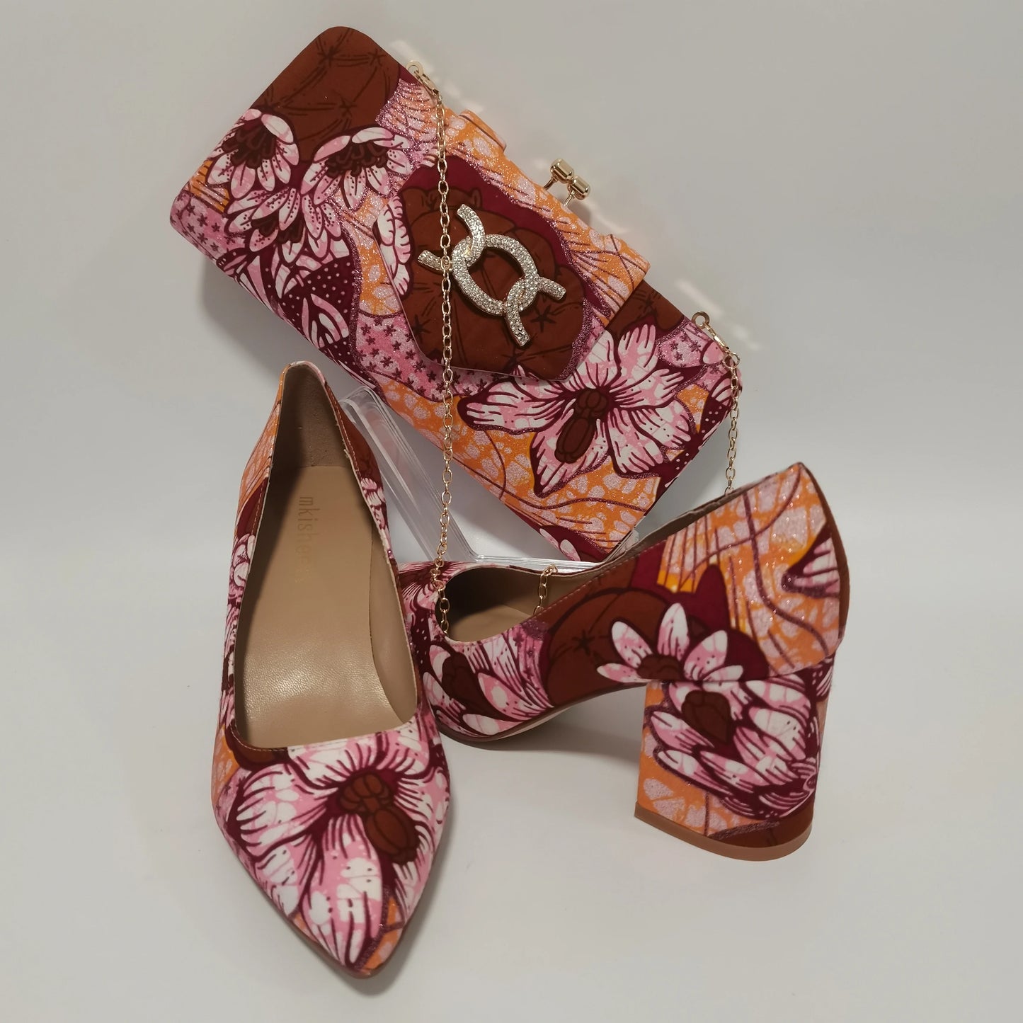 New Pretty Shoes And Purse African Kente Wax Prints Fashion Ankara Bag Match Wax Fabric Women High Heels Shoes 37-42  For Party