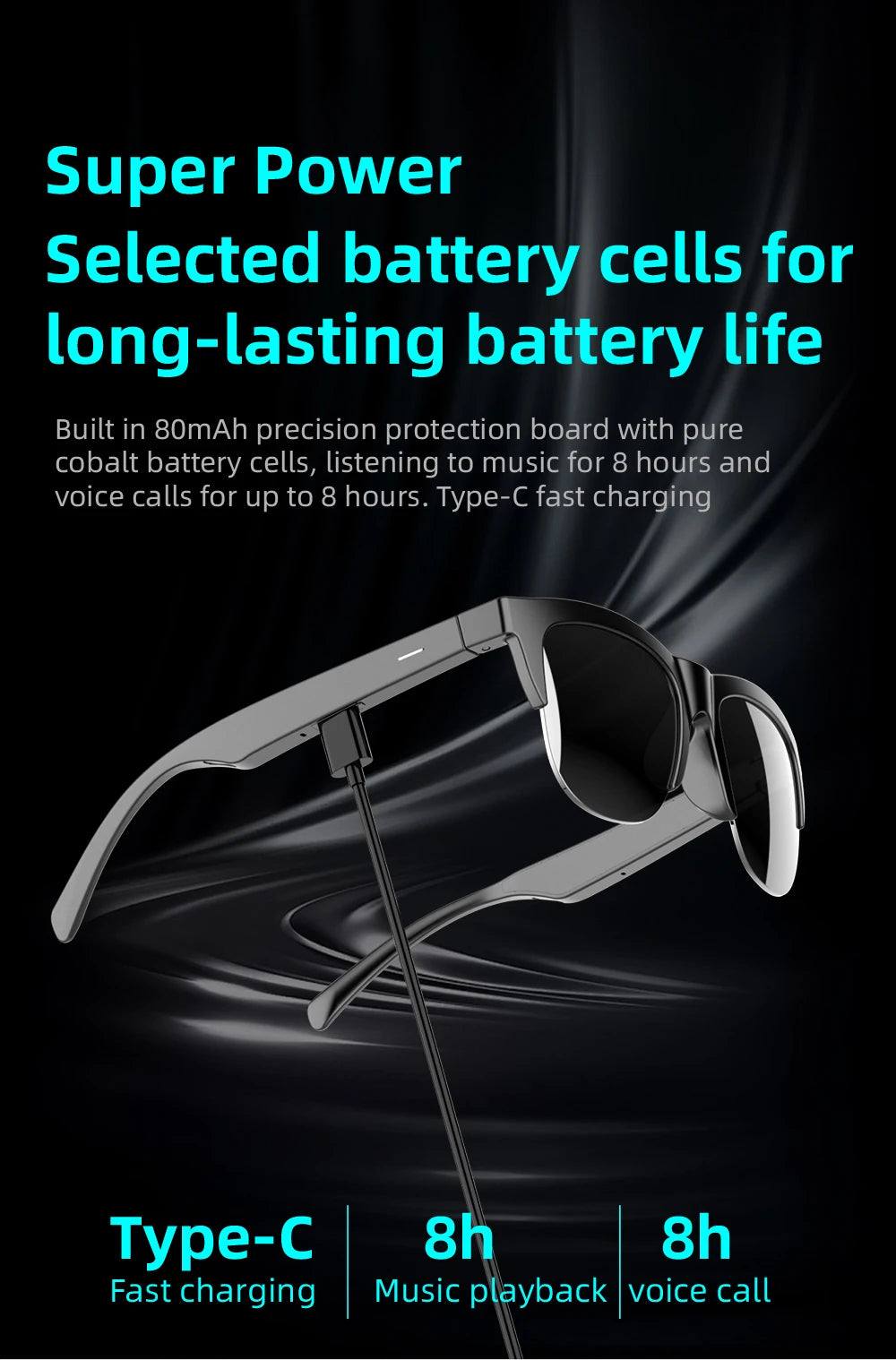 TWS Bluetooth Headphones Smart Glasses Binaural Music Touch Earphones With Microphone Audio Sunglasses Call for All Smartphone