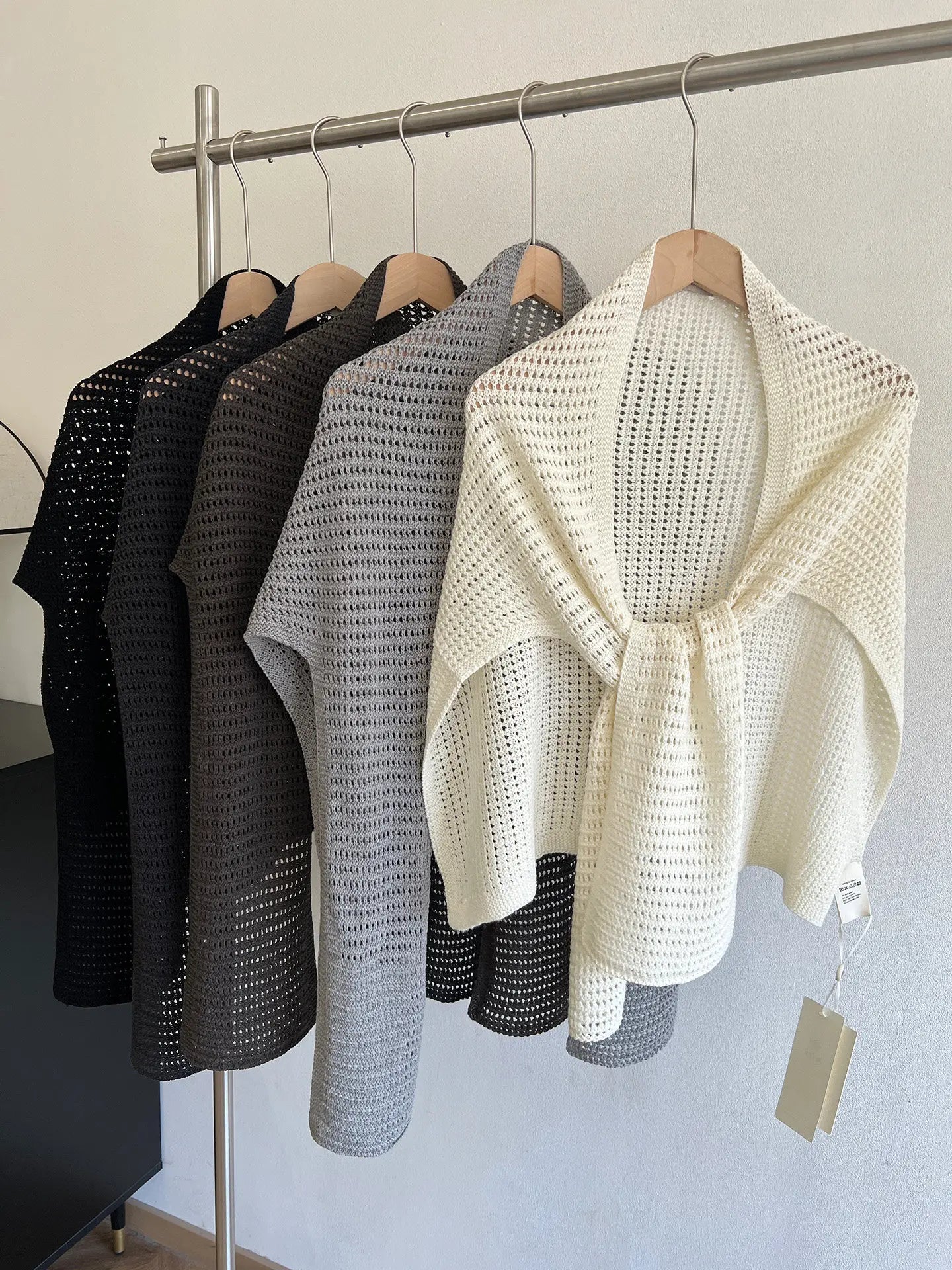 Knitted Hollow T-shaped Shawl for Women 2026 Summer New Thin with Wool Knot Decoration Sun-protective Vest on The Shoulders