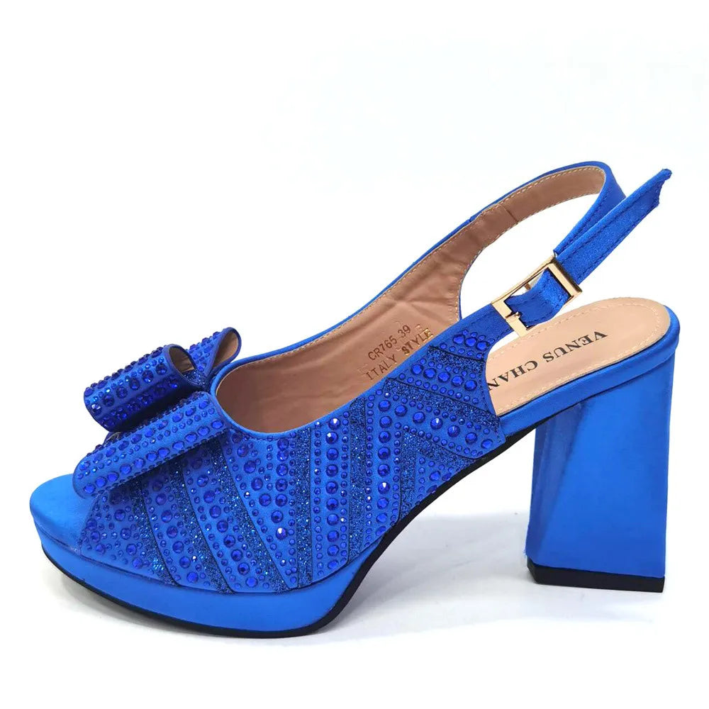 Mature Sweet 2024 Super Heels Peep Toe Ladies Slipper Shoes with Bag Set in Blue Color For Nigerian Women Wedding Party