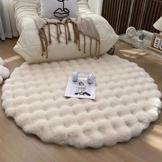 Round Bubble Velvet Carpet Solid Color Soft Fluffy Plush Non Slip Rugs Warm Bedroom Cushion Coffee Table Floor Mats Home Decor