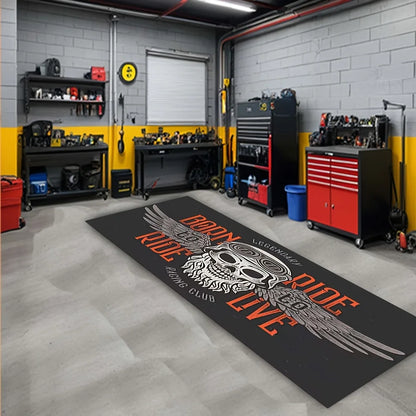 VIKAMA Black Skull Motorcycle Stripe Cool Minimalist Long Rug, Easy-to-Manage Foldable Indoor/Outdoor Printed Floor Mat