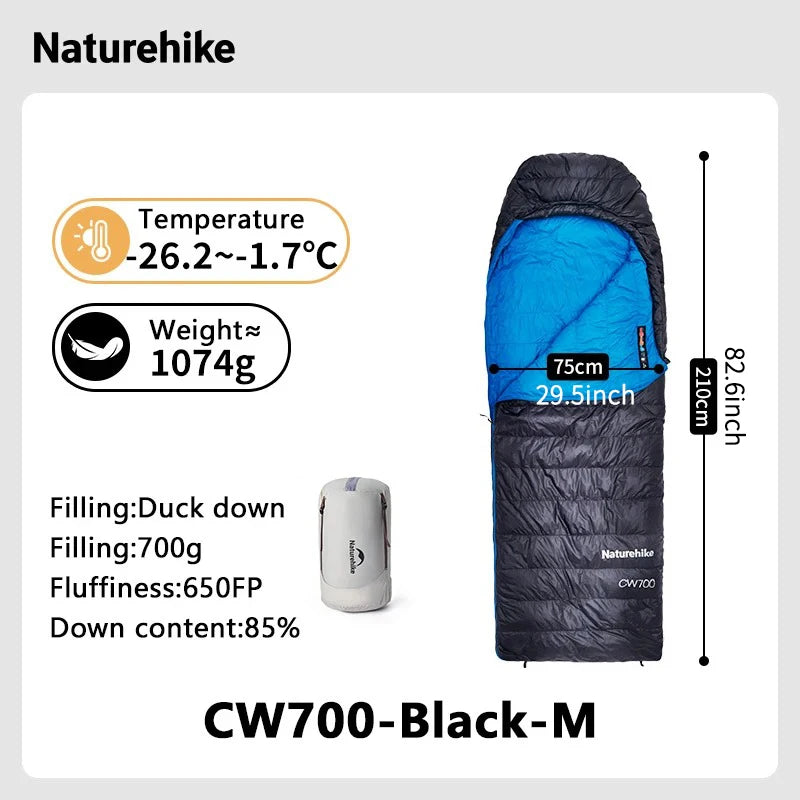 Naturehike 2025 New CW700 Camping Sleeping Bag Ultralight Warm 3 Season Sleeping Quilt Waterproof 700g Duck Down Sleeping Bags