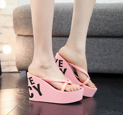 Women's Sandals Flip-Flops Summer Rubber Non-Slip Upper Slippers Wedge Fashion High Heel Beach Sandals for Women's slippers