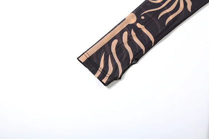 Weird Puss Sexy Striped Print Jumpsuits Women Wild Style Turtleneck Full Sleeve Midnight Party Club Stretch Streetwear Overalls