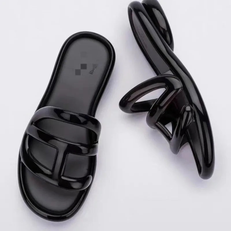 Summer Women's Slippers Adult Girls Wide Width Thick Bottom 2.8cm Heels Ladies Anti-slip Beach Shoe Jelly Beach Shoes