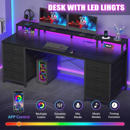 60 inch Computer Desk with 8 Drawers and Monitor Stand for Home Office Bedroom
