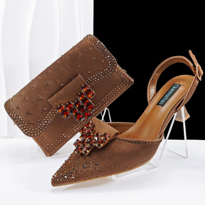 Doershow   New Arrival African Wedding Shoes and Bag Set WINE Color Italian Shoes with Matching Bags Nigerian lady party SK1-1
