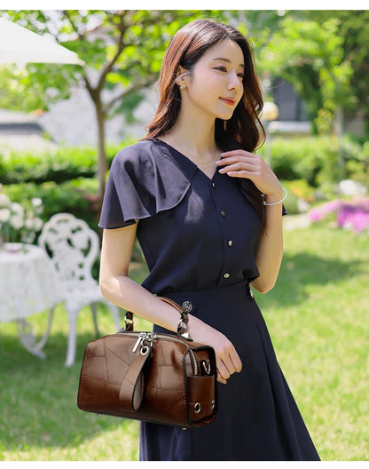 New Fashion Crossbody Bags Women's Genuine Leather Bag Simple Tote Bag Vintage Boston Handbag Luxury Design Female Shoulder Bags