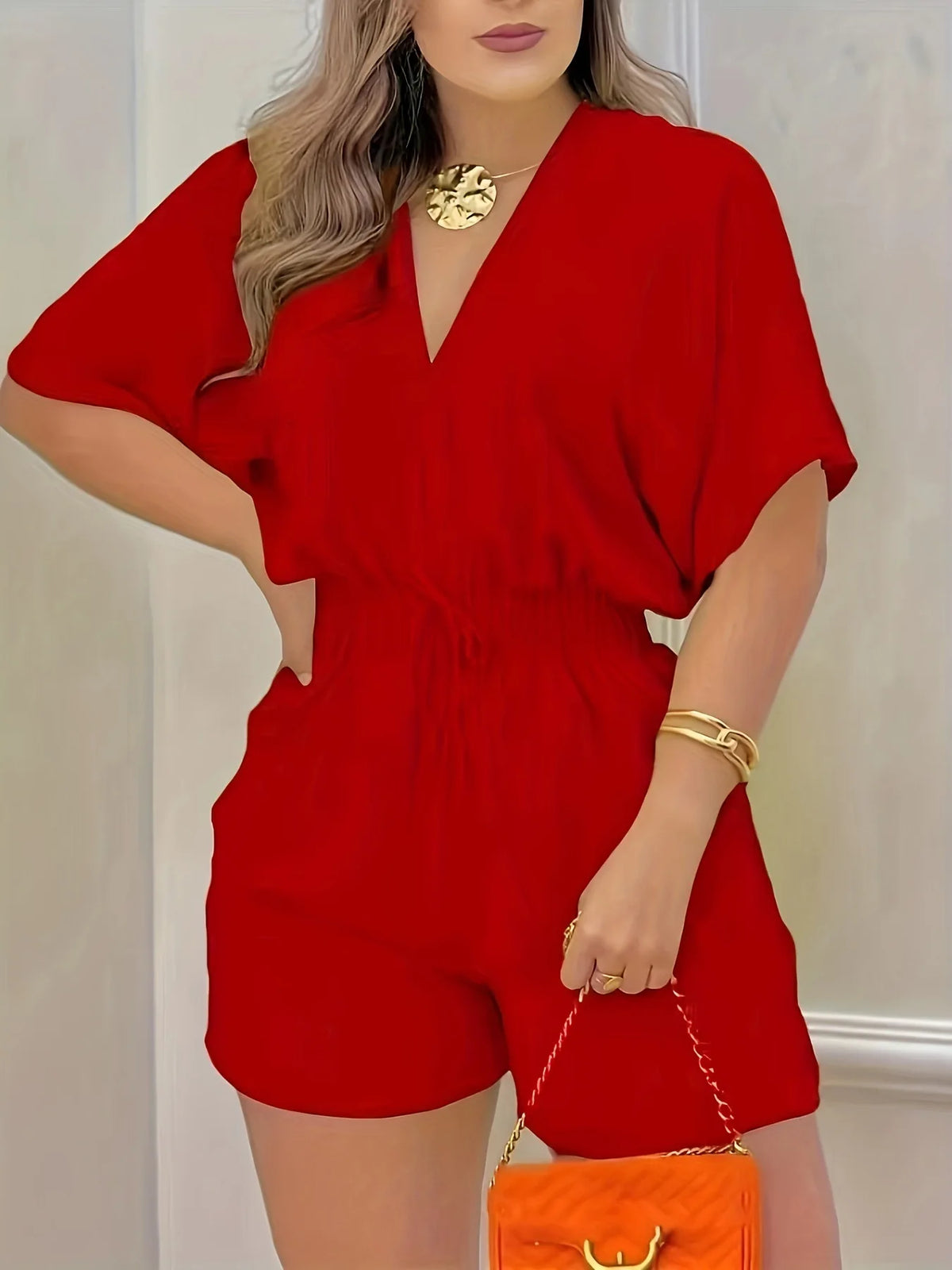 Jumpsuit Women 2024 Summer Fashion Cold Shoulder Drawstring Shirred Romper Women's Clothing Casual High Waist Short Jumpsuits
