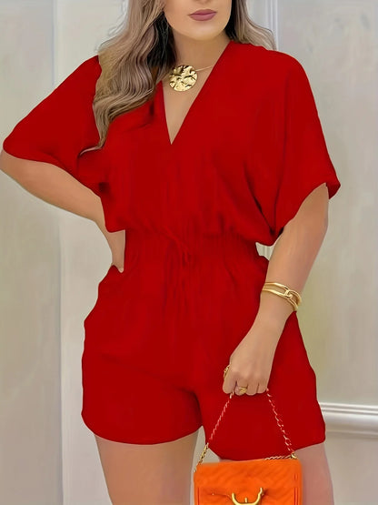 Jumpsuit Women 2024 Summer Fashion Cold Shoulder Drawstring Shirred Romper Women's Clothing Casual High Waist Short Jumpsuits