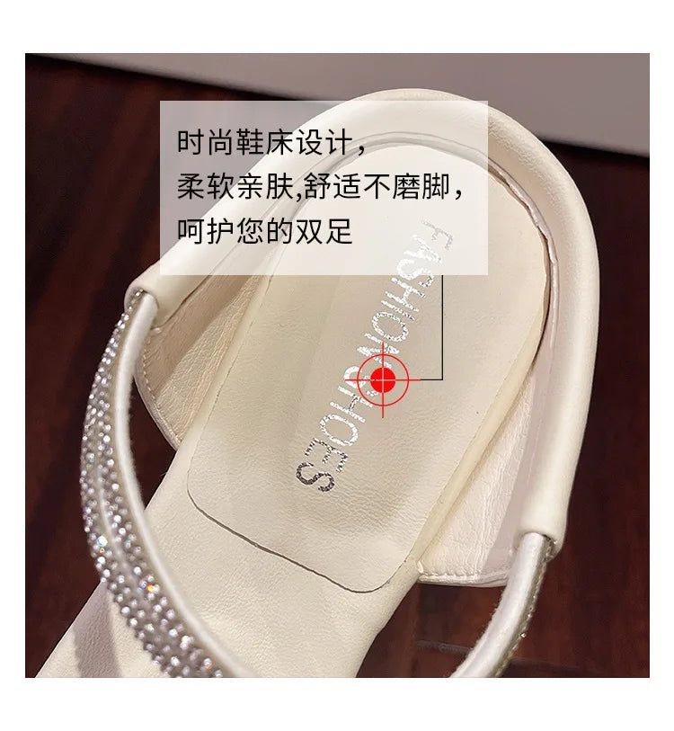 Fashion Rhinestones Ladies Heels Pumps Shoes Luxury Female Slides New in 2025 Footwear Square Toe Women Heeled Sandals Shoes