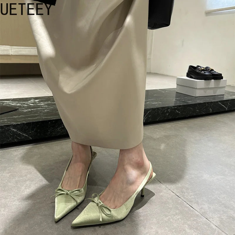 Designer Luxury Summer Women Sandals Fashion Pointed Toe Butterfly-knot Shoes Ladies Elegant High Heels Party Club Sandalias