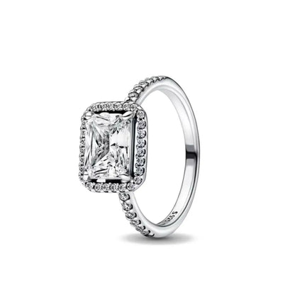 European New 925 Silver Heart-Shaped,Floral,Square Ring Suitable for Exquisite High-Quality Jewelry for Women at Wedding Parties