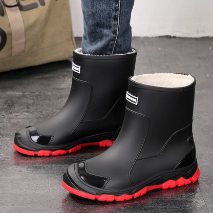 Mens High Top Rain Boots Mid Tube Couple Chef Shoes Thick Soled Long Tube Boot Outdoor Plush Warm Casual Boots Winter Water Shoe