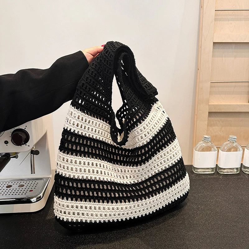 Wool Plush Woven Women Shoulder Bags Ladies Stripe Designer Knitted Braid Handbags Tote Summer Beach Shopper Purses