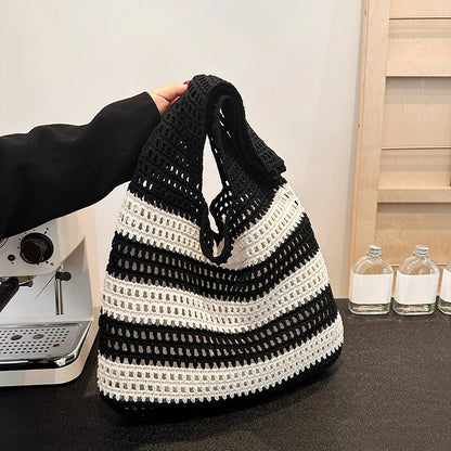 Wool Plush Woven Women Shoulder Bags Ladies Stripe Designer Knitted Braid Handbags Tote Summer Beach Shopper Purses