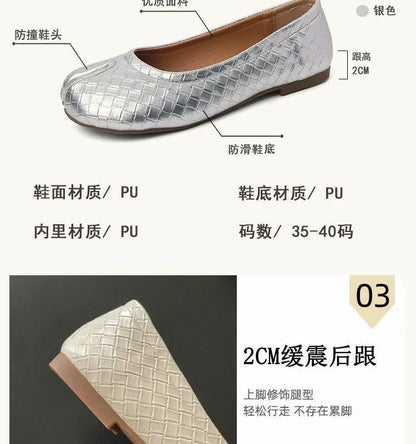 French Retro Split Toe Ballet Flats Women Red Woven Detail Tabi Slip On Shoe Woman Faux Leather Moccasin Daily Work Office Flats