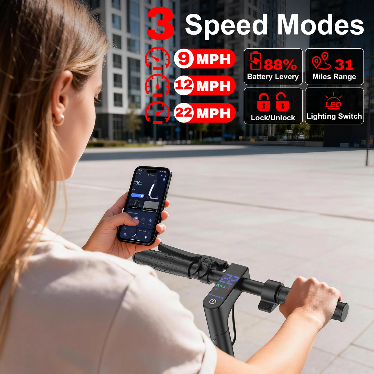 10'' Honeycomb Solid Tire Electric Scooter,500W Powerful Motor,22 MPH Max Speed, 30Miles Range,Foldable E-scooter with Premium Shock Absorption & Dual Braking System, Smart APP Control
