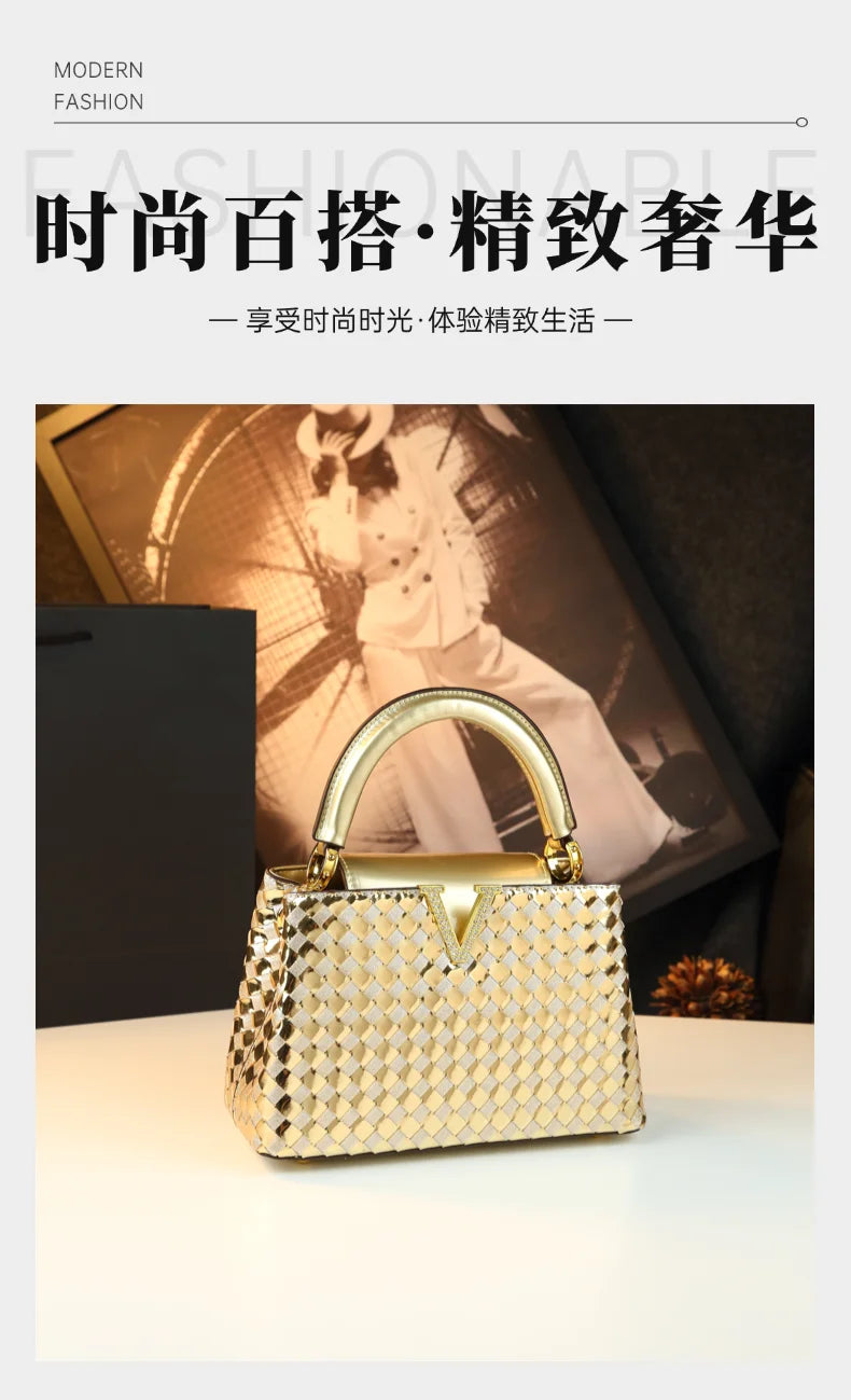 Genuine Leather Woven Handbag For Women 2026 New Light Luxury Women's Shoulder Bag Fashion Commuter Messenger Bag Versatile
