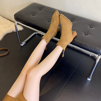 Winter Women Thick Heel Ankle Boots Fashion Pointed Toe Mordern Short Booties Street Style Party Stripper Female Shoes