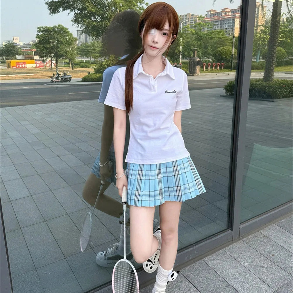 Japanese JK Uniform Polo Shirt and Skirt Suit Spring and Summer Wear Genuine All-match College Style Female Cute Lady Quiet
