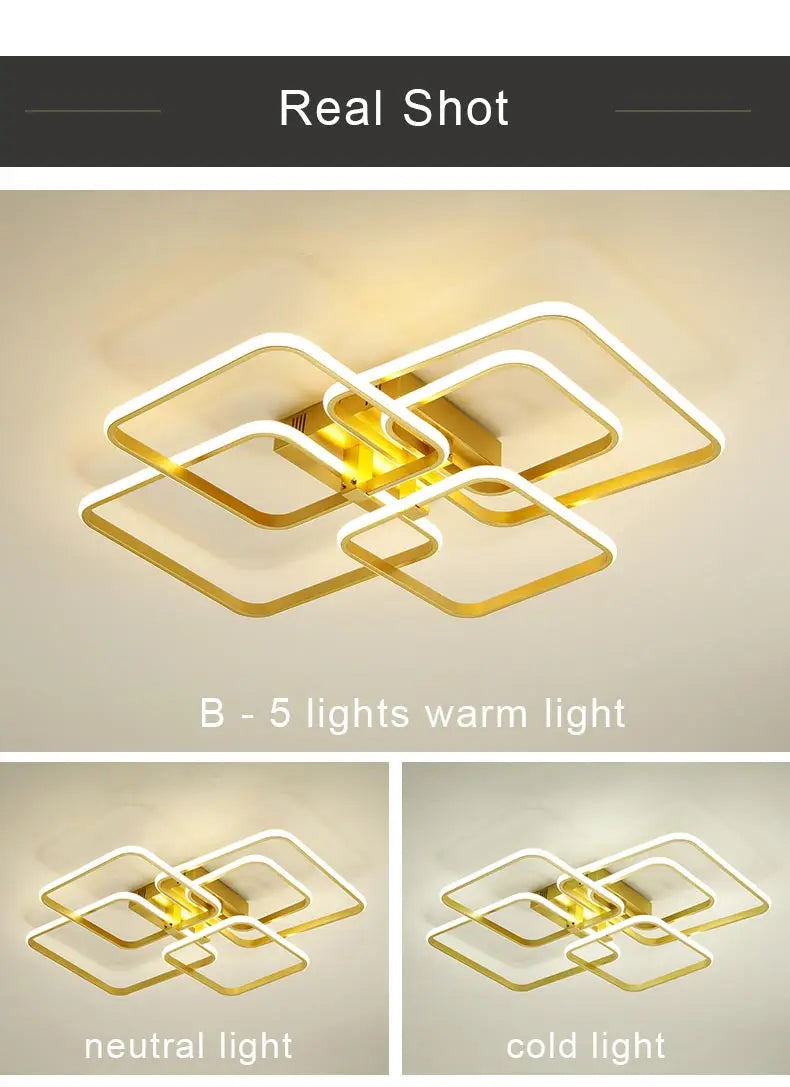 Modern Square LED Ceiling Chandelier with Remote Control Dimmable Light Fixture for Living Room Bedroom Dining Home Decor Lamp