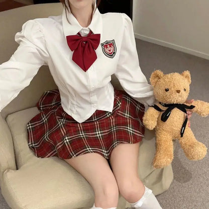 2025 improved cute sexy korea jk suit women autumn jk school uniform women shirt plaid pleated half skirt fashion two-piece set