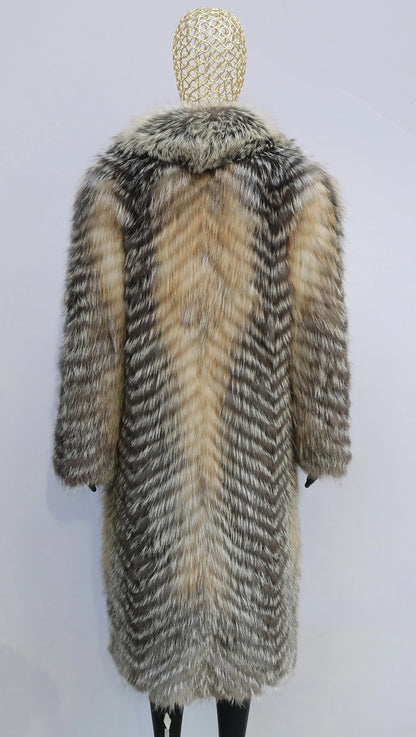 2025 Women's Real Fox Fur Winter Coat X-Long Natural Fluffy Luxe Jacket Streetwear Fashion