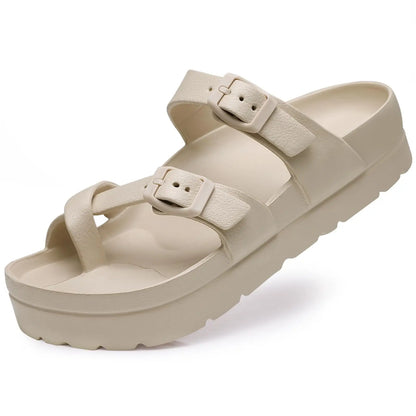 Shevalues Casual Women's Sandals With Arch Support Anti-slip Fashion New Slides Soft Sole Beach Slippers With Adjustable Buckle
