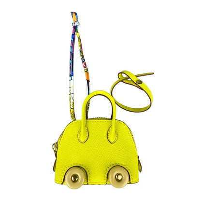 Leather Mini Bag Charm With Cute Wheels - Earphones & Lipstick Pouch with Dual Straps-PU Leather-Ideal For Bag Accessory