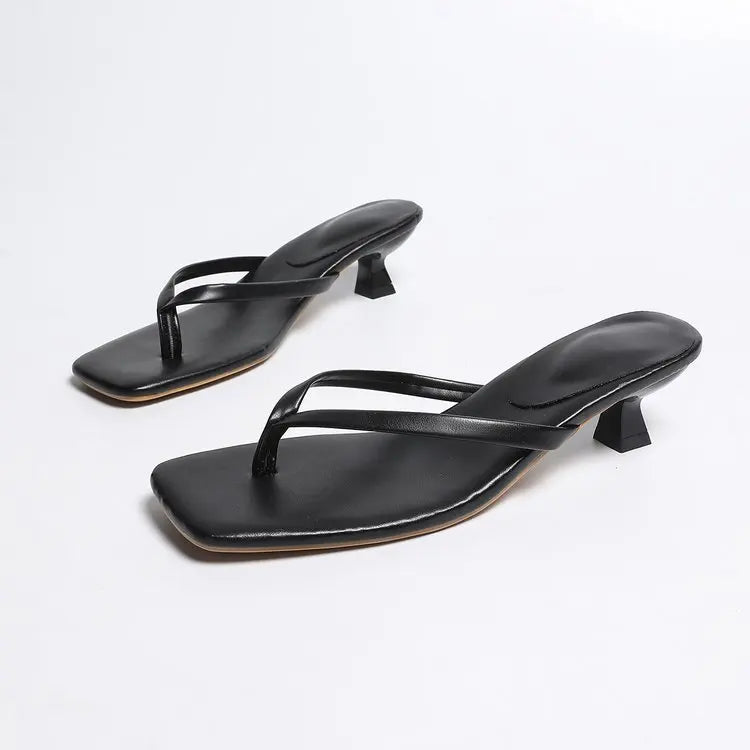 Women Retro Slippers New Summer Soft Leather Sandals Cat Women Shoes Thin Belt Thin Heel Soft Sole Flip-flops Slide Women