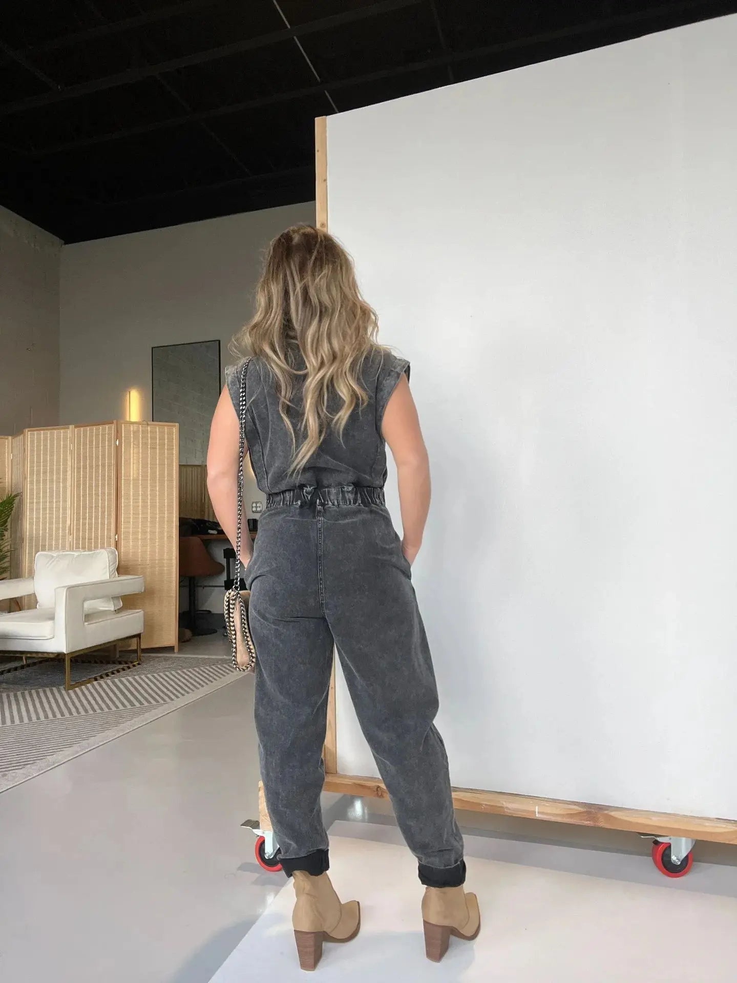 Women Jumpsuits Single Breasted Sleeveless Rompers One Piece Slim Button Solid Pencil Pants Pockets Spliced High Street