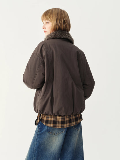 FSLE Cashmere Fur Collar Jacket Down Jacket Women Short Retro Barn Style 2026 Winter New Arrival Chic Personality