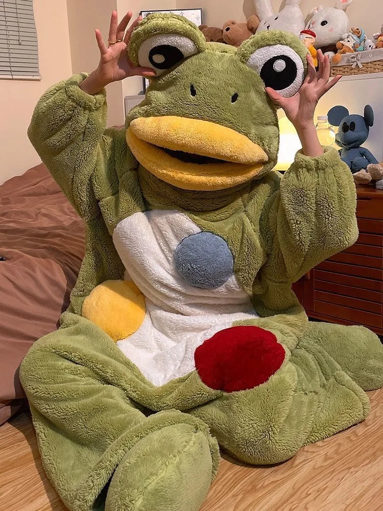 Cartoon Frog Kigurumi Unicorn Winter Pajamas Onesie Pyjama Costumes For Halloween Carnival Cosplay Women Men Party Slipper