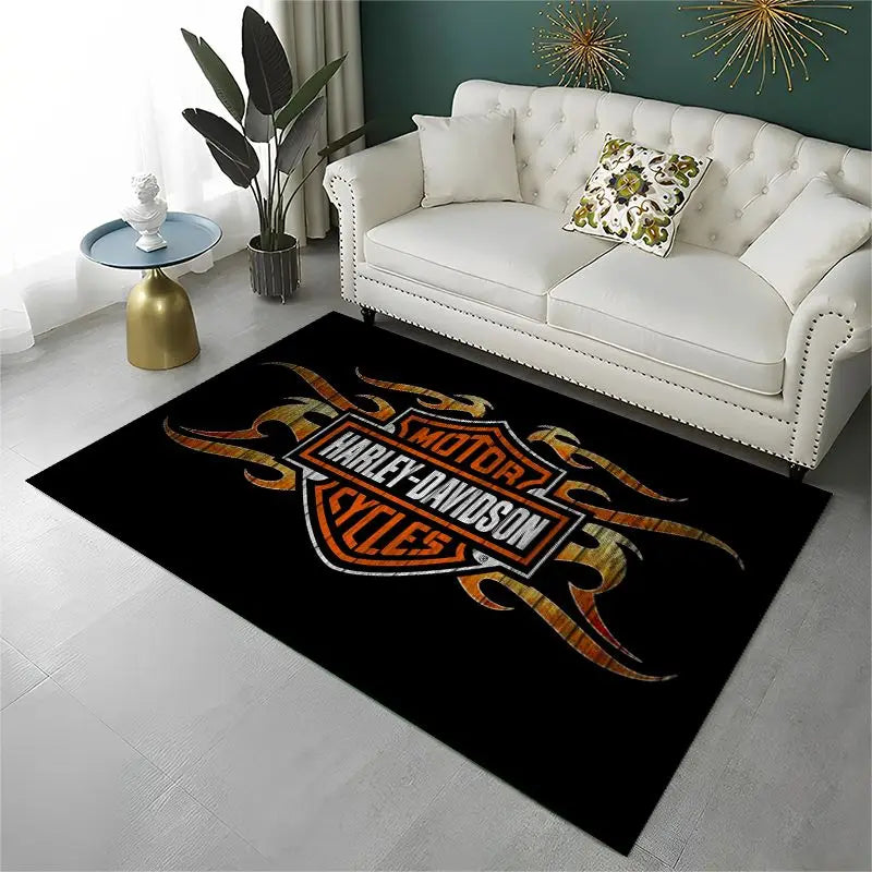 Retro H-Harleys Racing Moto Non-Slip Area Rug for Living Room,Bedroom,Playroom,Soft Carpet Floor Mat Home Decor Rug Kids Room