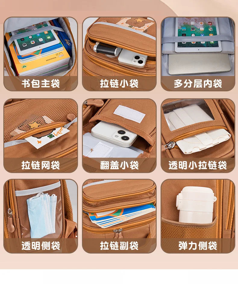 Capybara Children School Bags For Boys Girls Kids Alleviate Burden Protecting Spine Widen Straps School Backpack School Book Bag